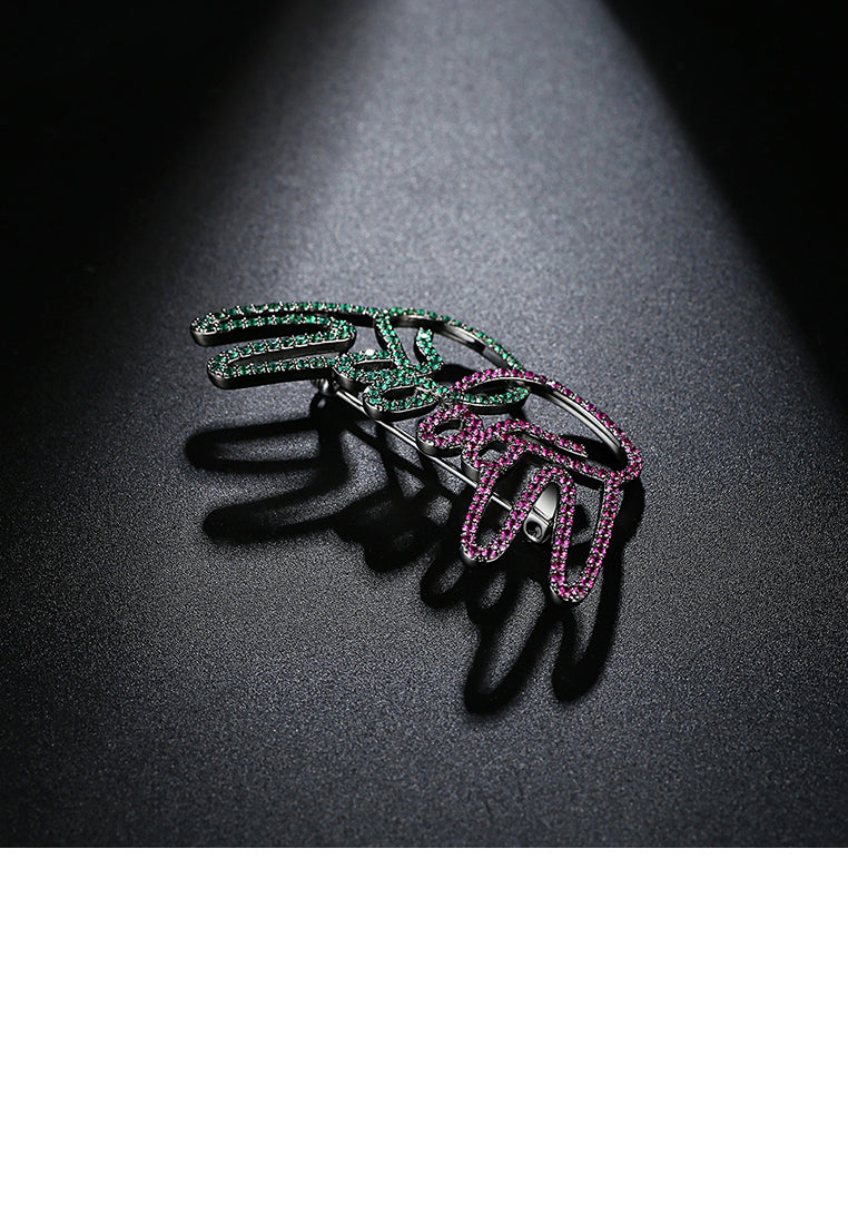 Simple and Creative Cheering Gesture Brooch with Cubic Zirconia - Luxurious Look