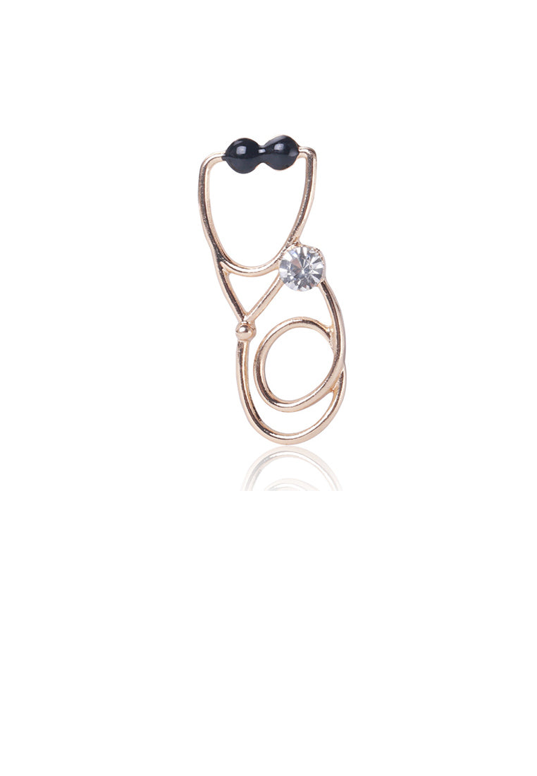 Simple and Creative Plated Gold Doctor's Stethoscope Brooch with Cubic Zirconia - Luxurious Look