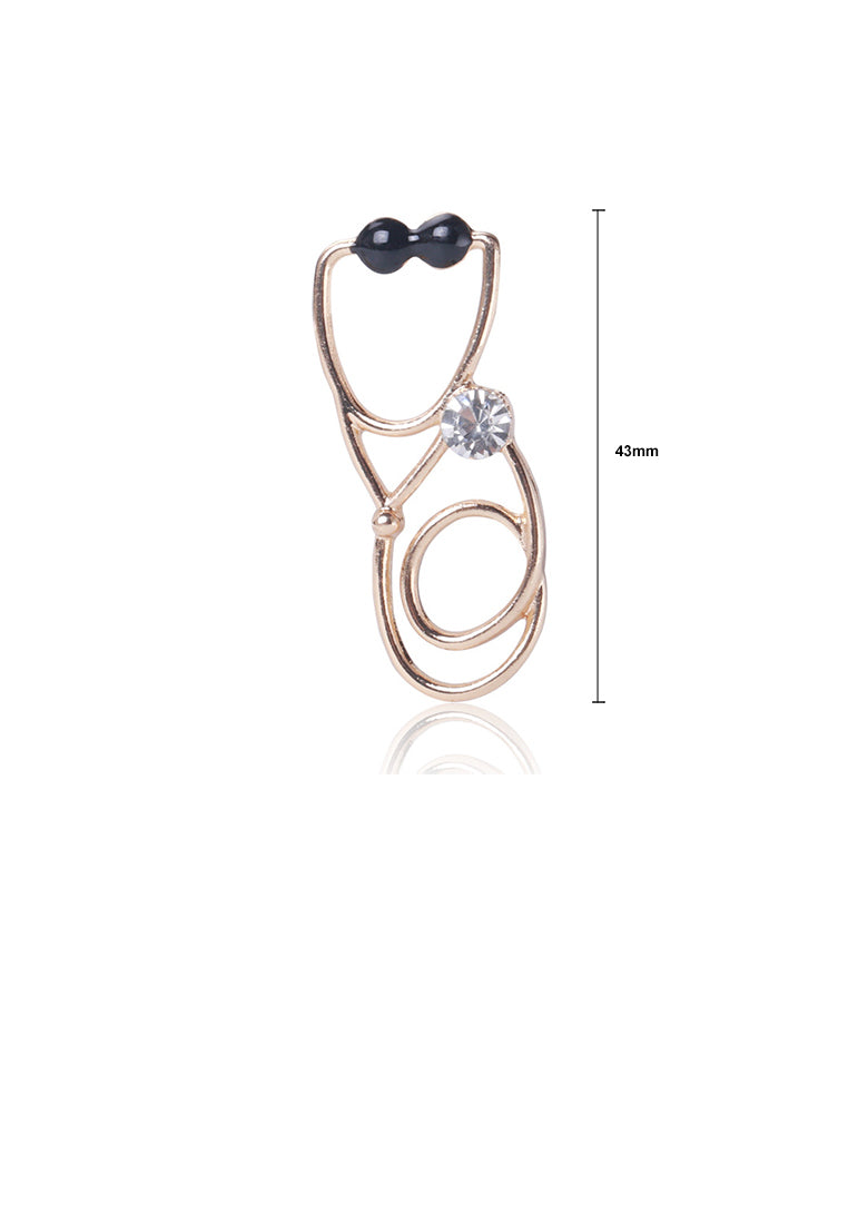 Simple and Creative Plated Gold Doctor's Stethoscope Brooch with Cubic Zirconia - Luxurious Look