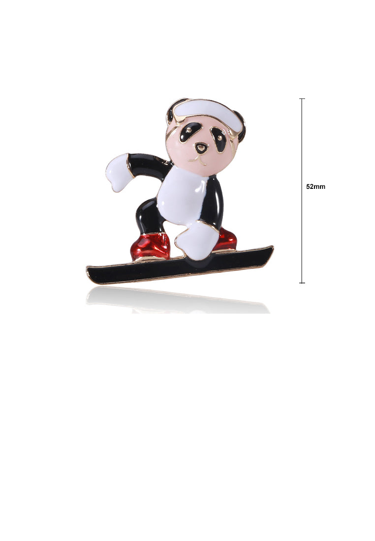 Fashion and Lovely Plated Gold Enamel Skateboard Panda Brooch