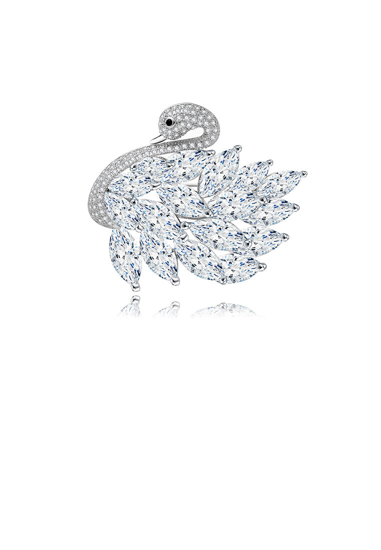Elegant and Bright Swan Brooch with Cubic Zirconia - Luxurious Look