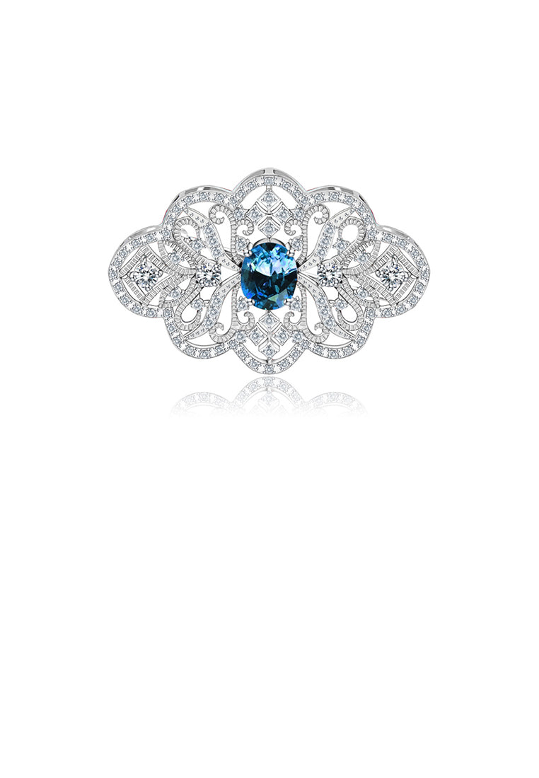 Fashion Vintage Geometric Hollow Pattern Brooch with Blue Cubic Zirconia - Luxurious Look