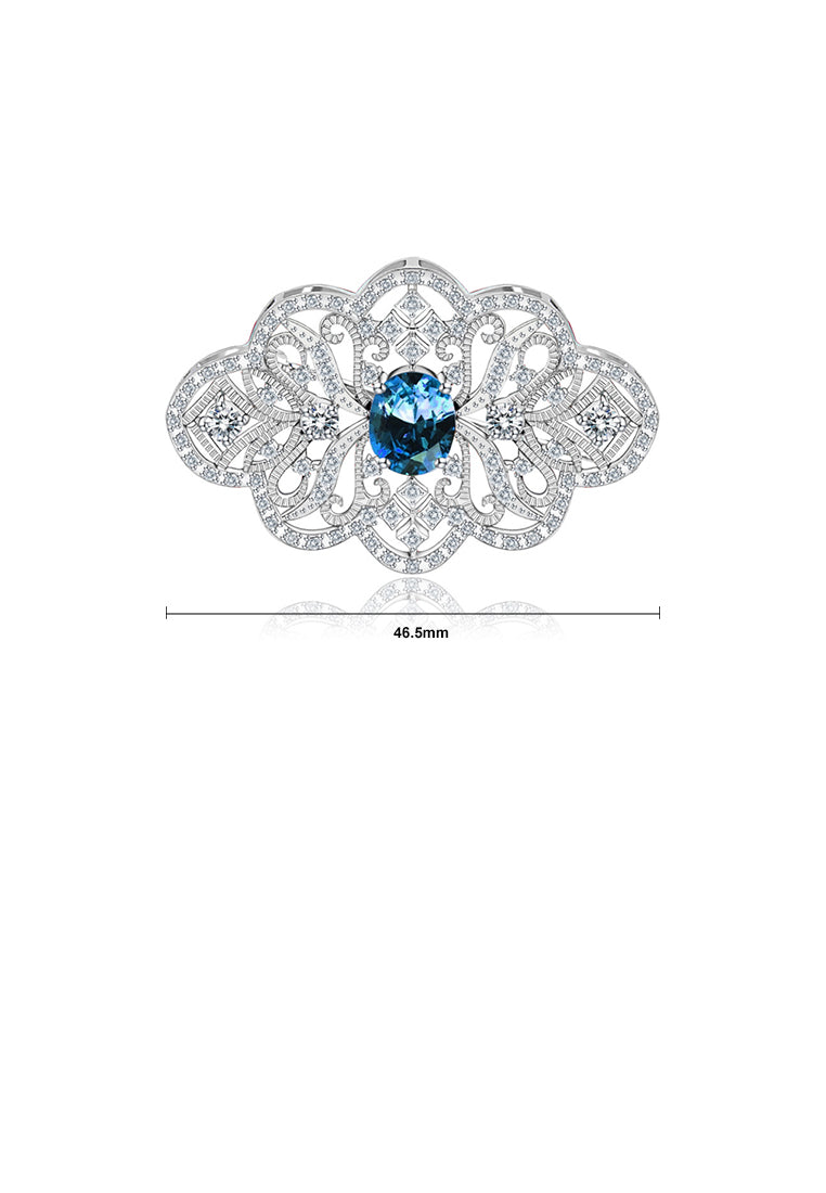 Fashion Vintage Geometric Hollow Pattern Brooch with Blue Cubic Zirconia - Luxurious Look