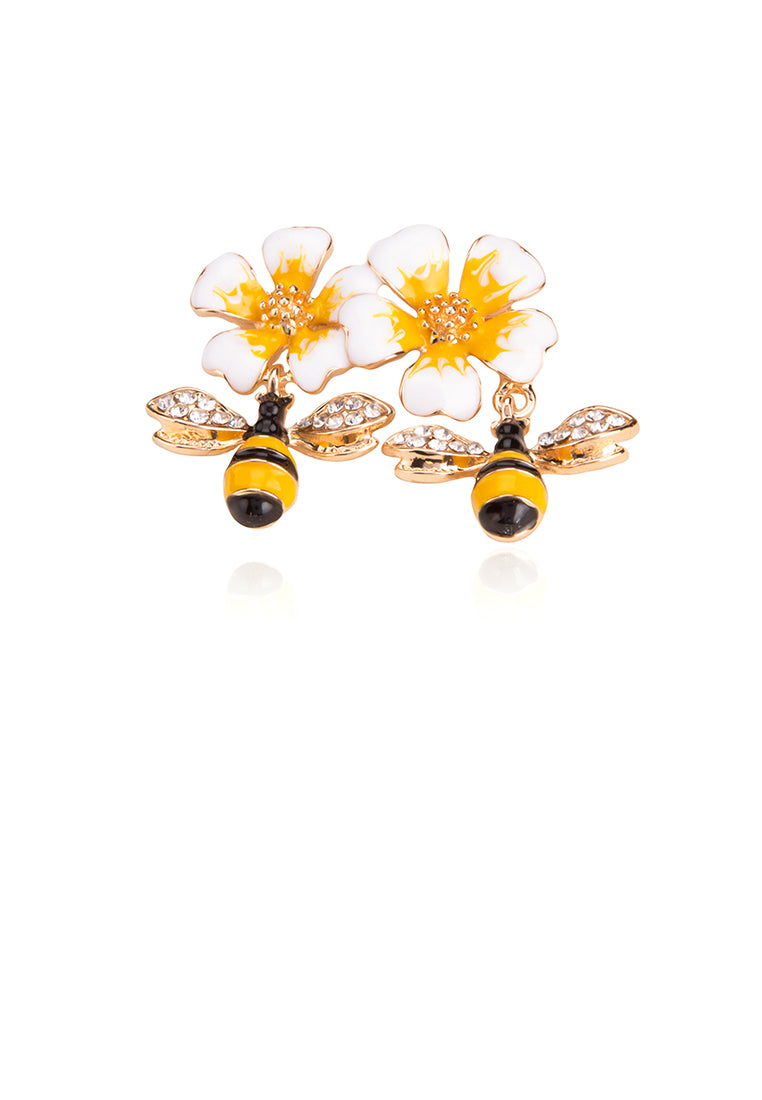 Fashion and Lovely Plated Gold Bee Flower Brooch with Cubic Zirconia - Luxurious Look