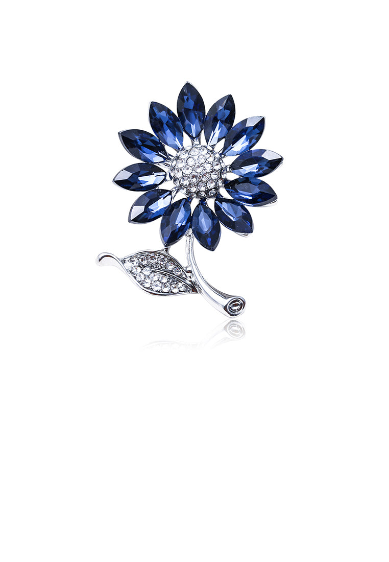 Fashion and Elegant Flower Brooch with Blue Cubic Zirconia - Luxurious Look