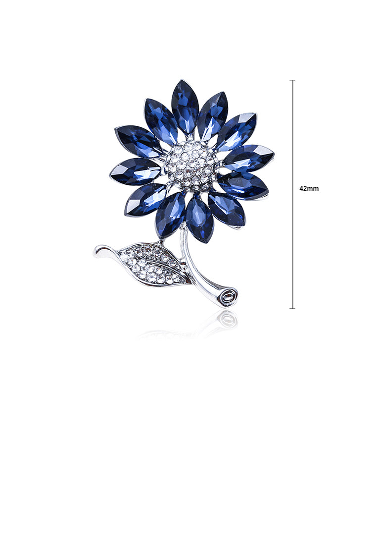 Fashion and Elegant Flower Brooch with Blue Cubic Zirconia - Luxurious Look