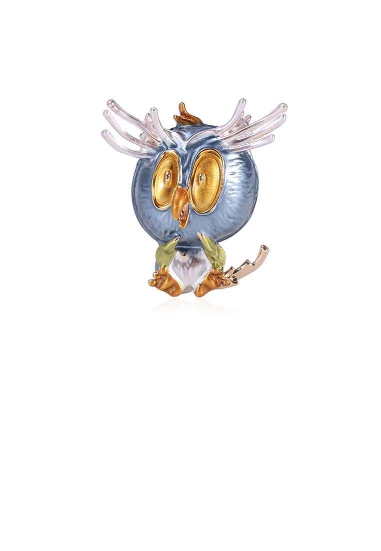 Simple and Cute Plated Gold Blue Owl Brooch