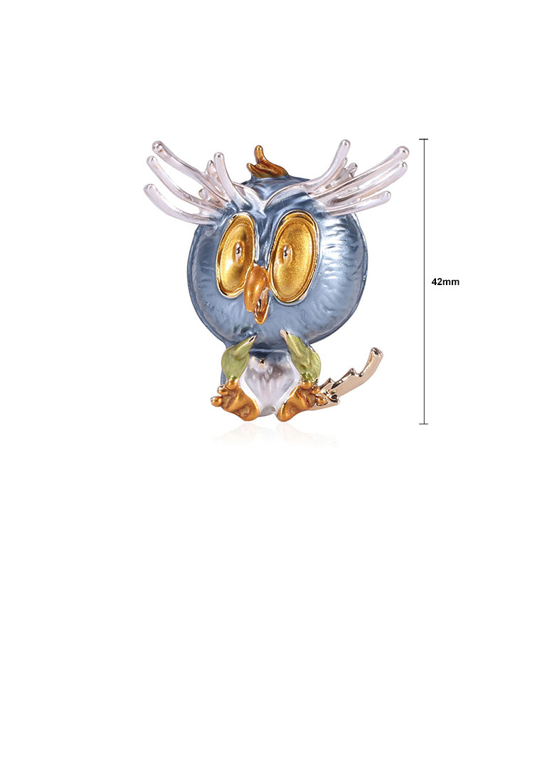 Simple and Cute Plated Gold Blue Owl Brooch