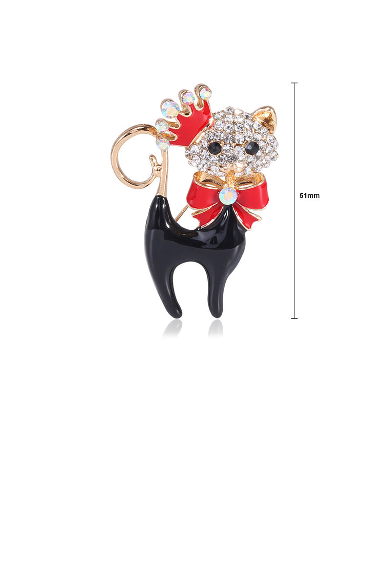 Fashion and Cute Plated Gold Black Cat Brooch with Cubic Zirconia - Luxurious Look