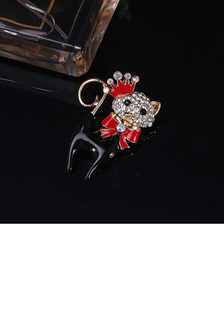 Fashion and Cute Plated Gold Black Cat Brooch with Cubic Zirconia - Luxurious Look