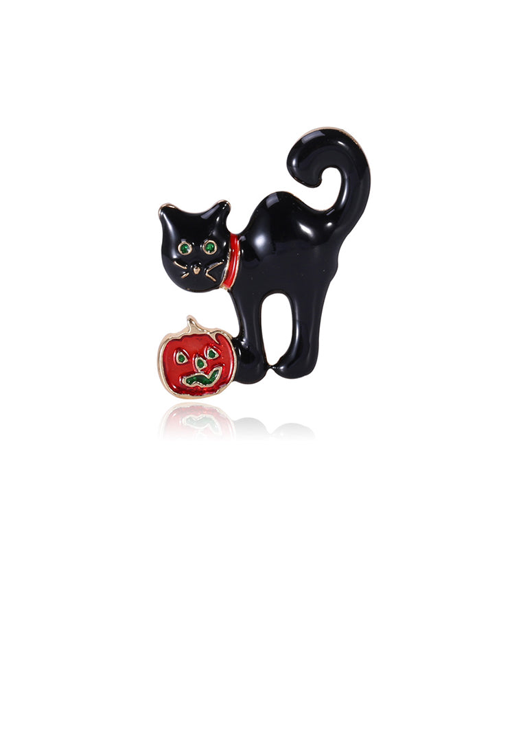 Fashion Cute Black Cat Brooch with Cubic Zirconia - Luxurious Look