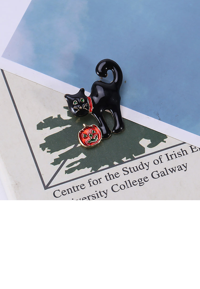 Fashion Cute Black Cat Brooch with Cubic Zirconia - Luxurious Look