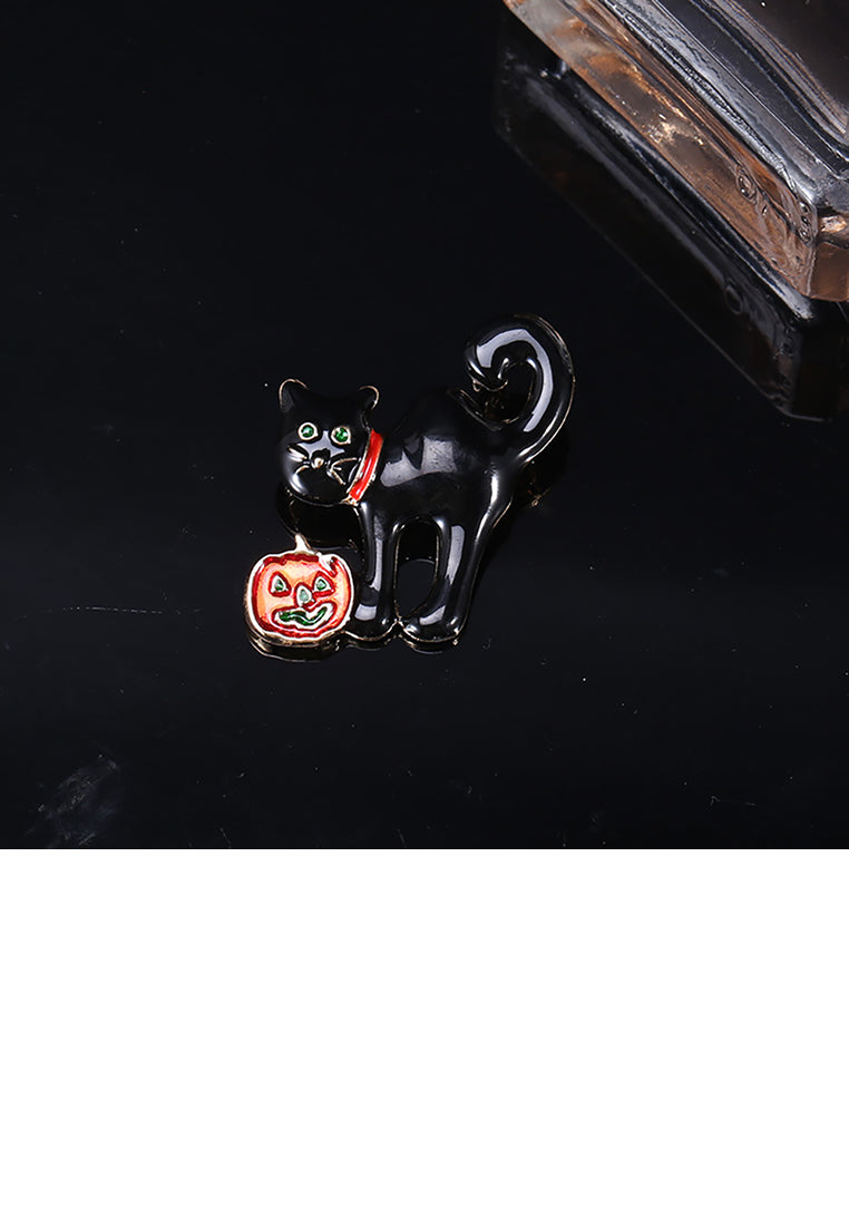 Fashion Cute Black Cat Brooch with Cubic Zirconia - Luxurious Look