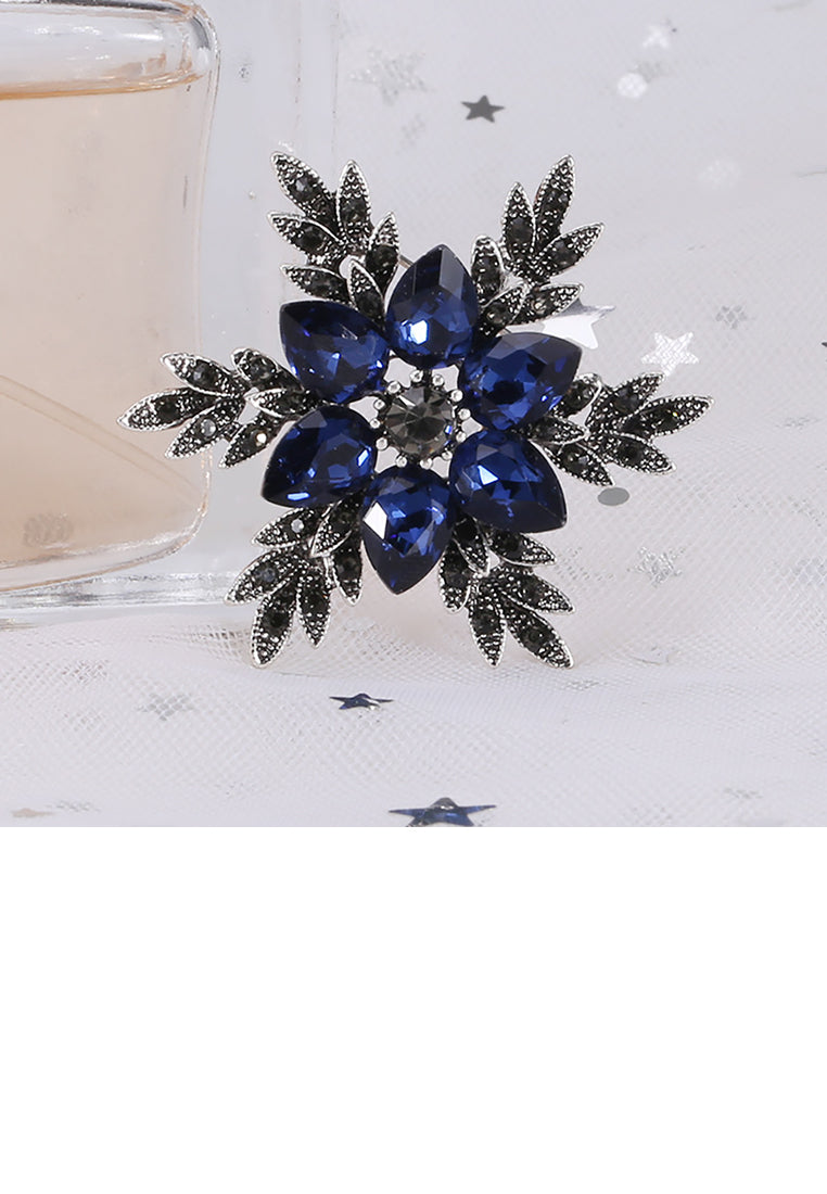 Fashion Bright Blue Snowflake Brooch with Cubic Zirconia - Luxurious Look