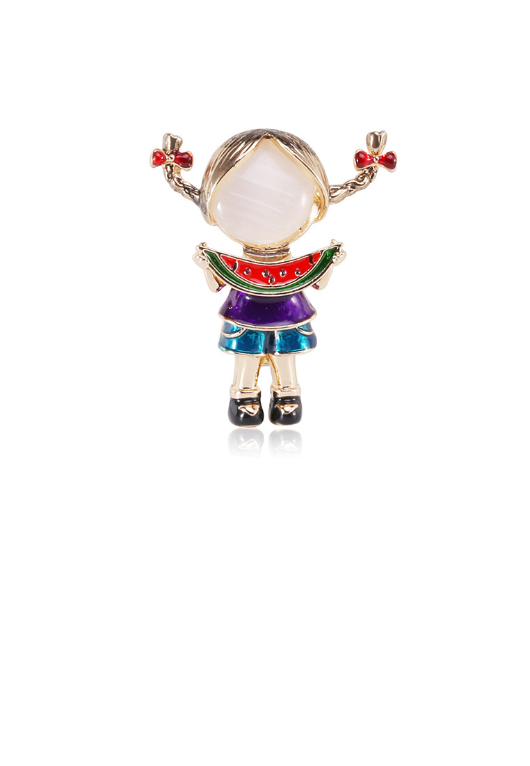 Fashion Cute Plated Gold Watermelon Girl Brooch