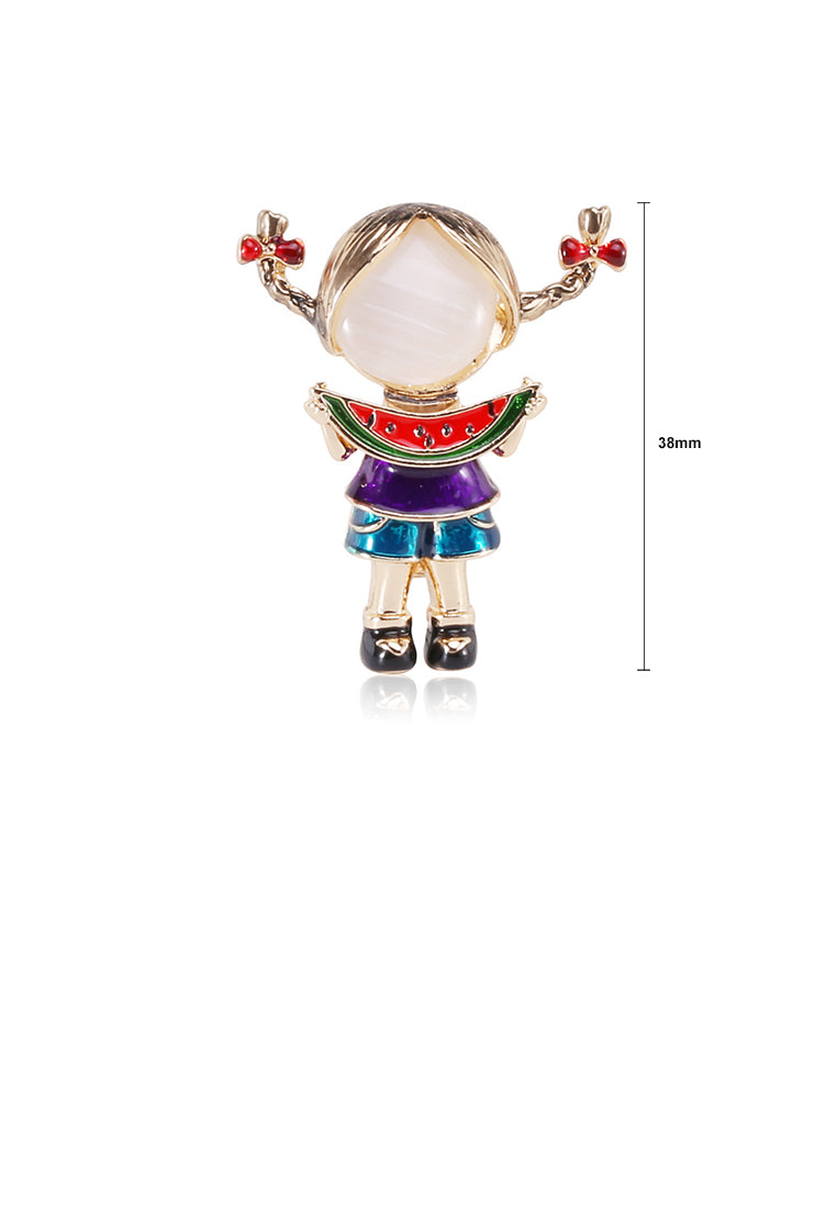 Fashion Cute Plated Gold Watermelon Girl Brooch