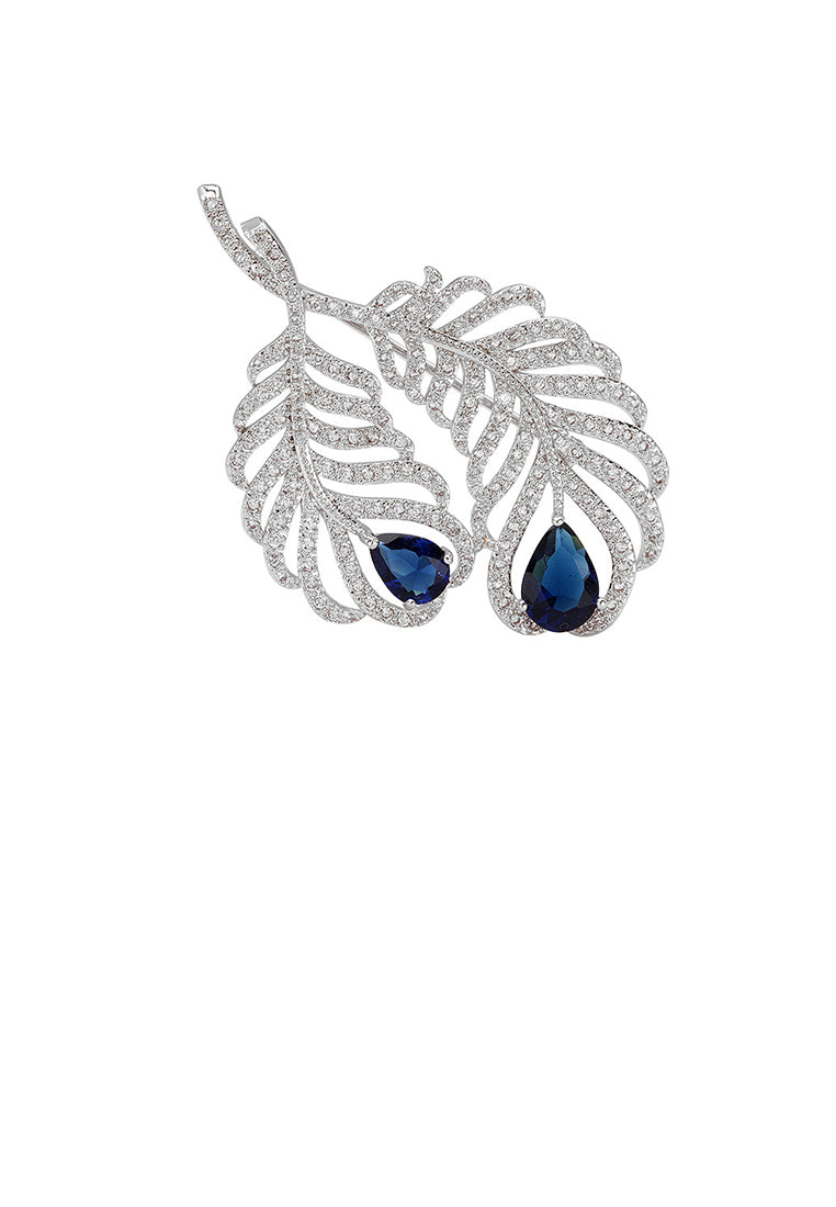 Fashion Simple Leaf Brooch with Blue Cubic Zirconia - Luxurious Look
