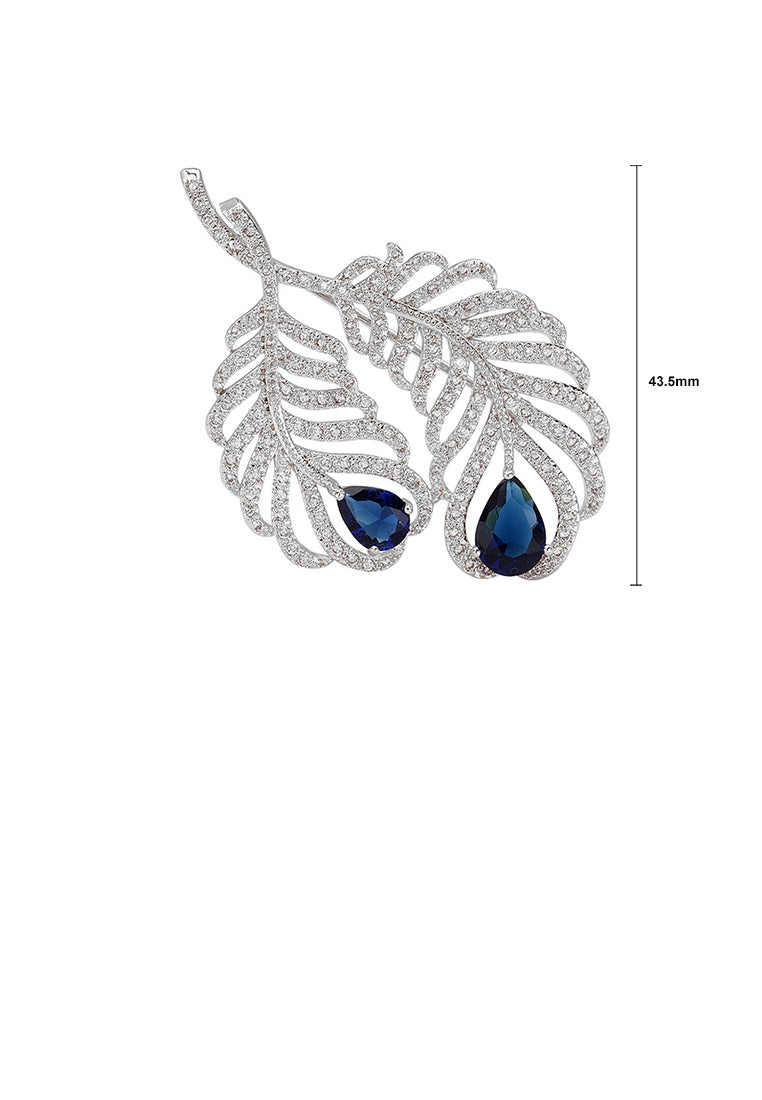 Fashion Simple Leaf Brooch with Blue Cubic Zirconia - Luxurious Look