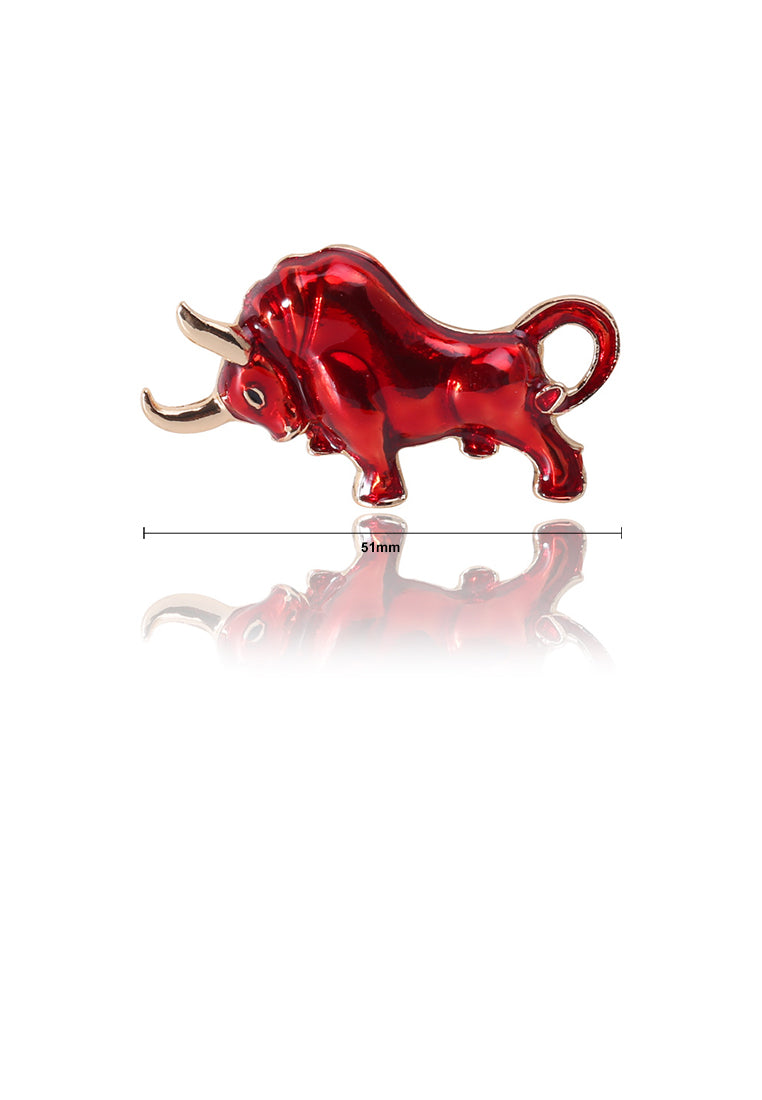 Fashion Domineering Red Bull Brooch - Vibrant Color
