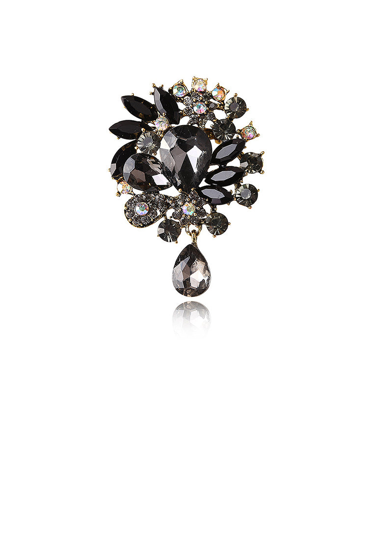 Elegant and Bright Plated Gold Geometric Pattern Black Cubic Zirconia Brooch - Luxurious Look