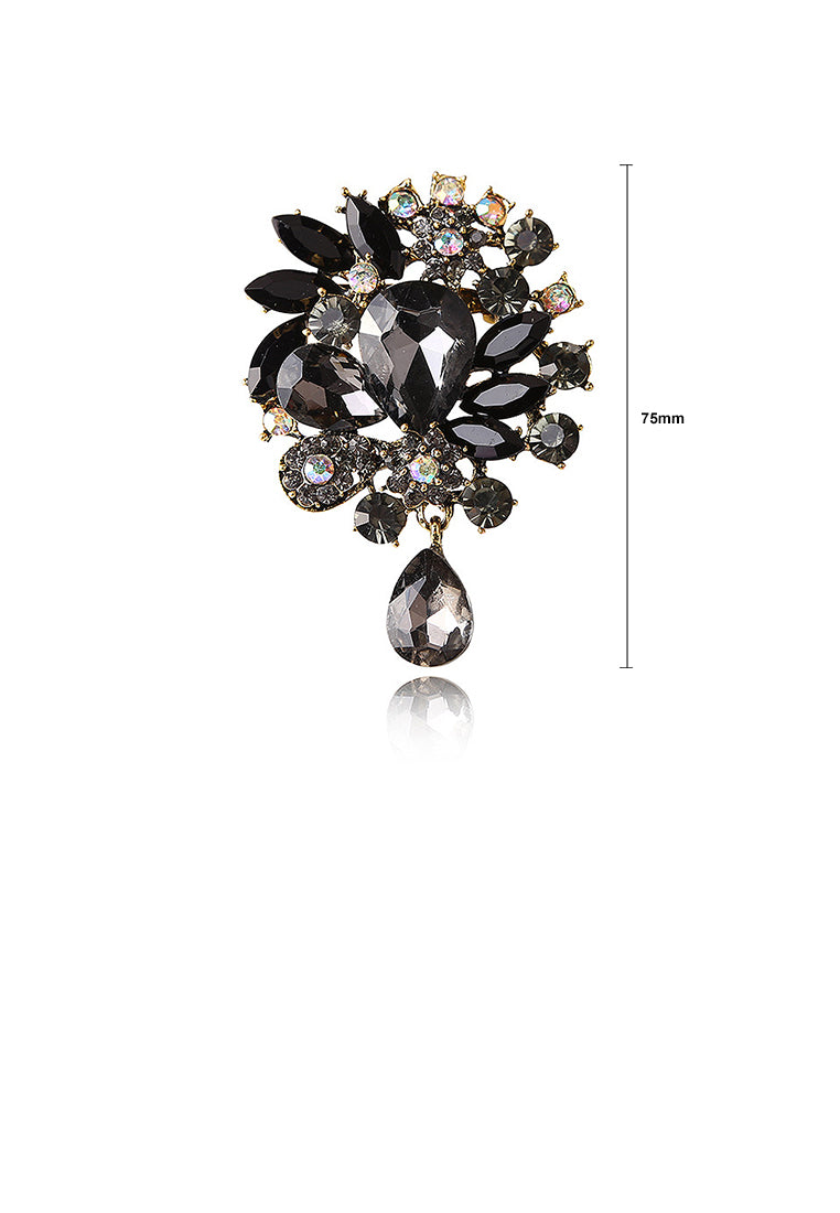 Elegant and Bright Plated Gold Geometric Pattern Black Cubic Zirconia Brooch - Luxurious Look