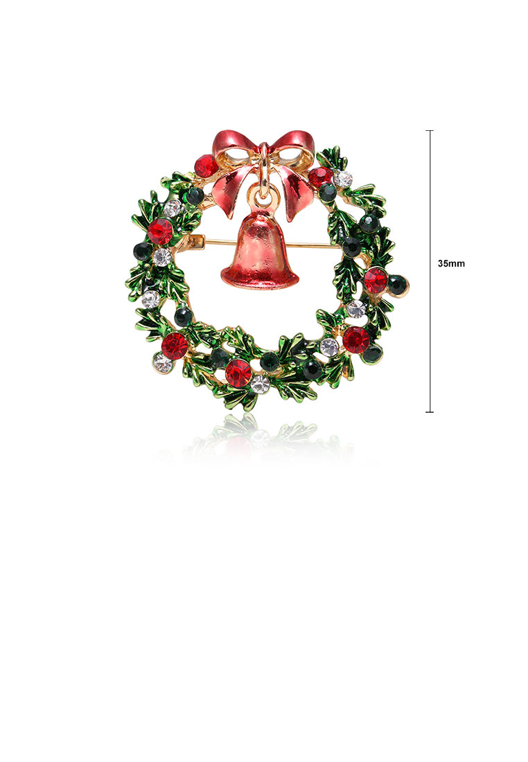 Fashion Personality Plated Gold Christmas Bell Wreath Brooch with Cubic Zirconia - Luxurious Look