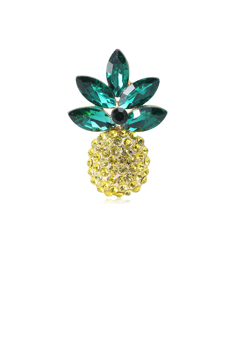 Fashion Bright Plated Gold Pineapple Brooch with Cubic Zirconia - Luxurious Look