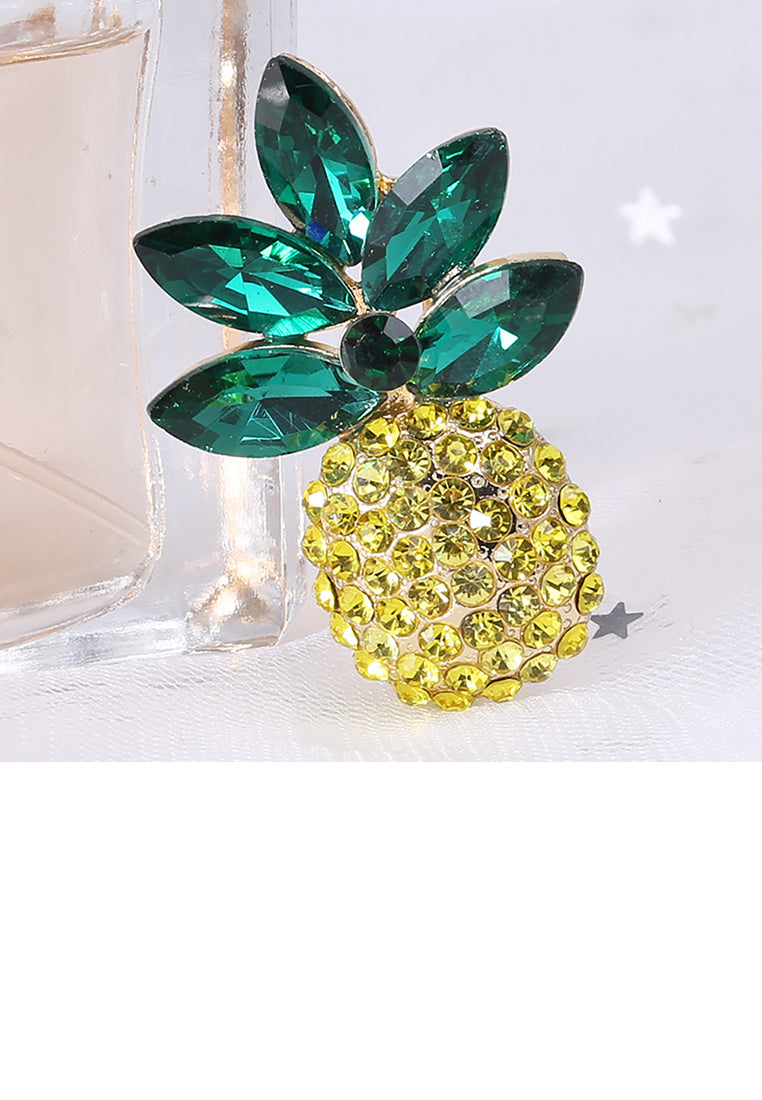 Fashion Bright Plated Gold Pineapple Brooch with Cubic Zirconia - Luxurious Look
