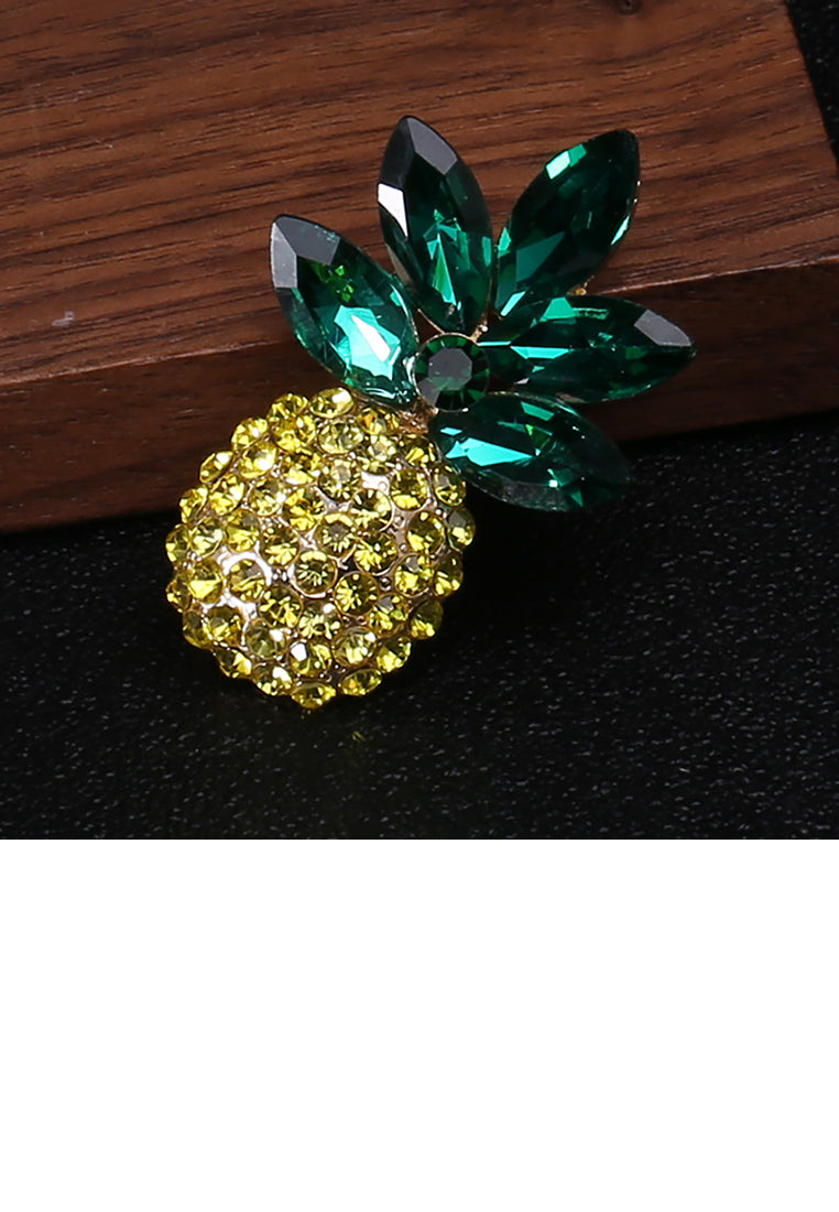 Fashion Bright Plated Gold Pineapple Brooch with Cubic Zirconia - Luxurious Look