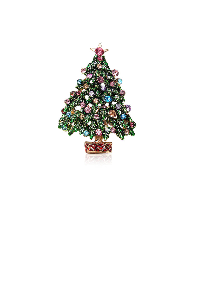 Fashion Personality Plated Gold Christmas Tree Brooch with Cubic Zirconia - Luxurious Look