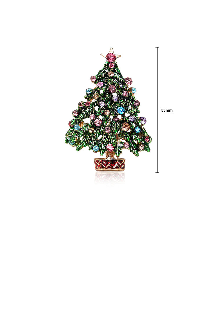 Fashion Personality Plated Gold Christmas Tree Brooch with Cubic Zirconia - Luxurious Look