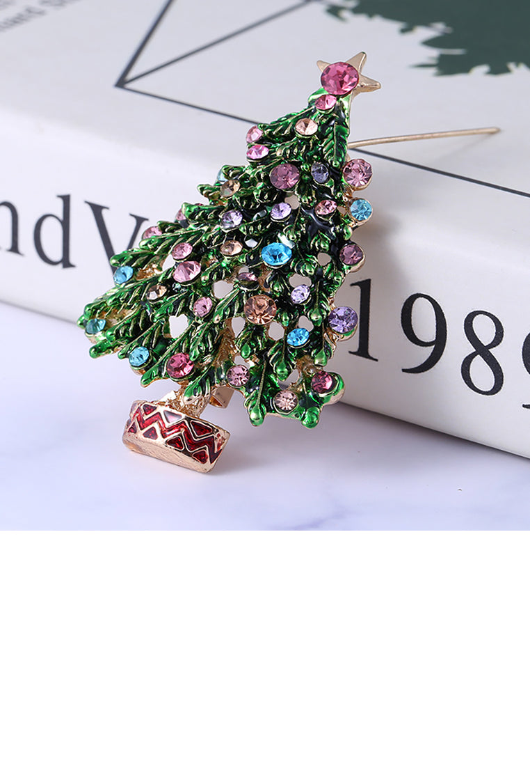 Fashion Personality Plated Gold Christmas Tree Brooch with Cubic Zirconia - Luxurious Look