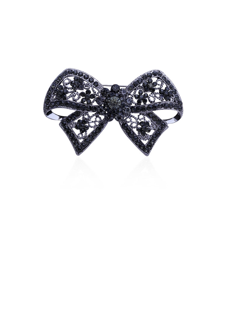 Fashion and Elegant Ribbon Brooch with Black Cubic Zirconia - Luxurious Look