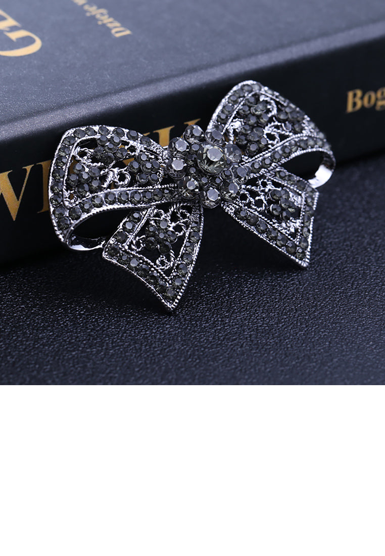 Fashion and Elegant Ribbon Brooch with Black Cubic Zirconia - Luxurious Look