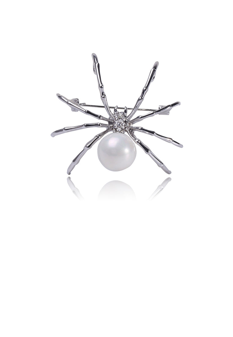 Simple Personality Spider Imitation Pearl Brooch with Cubic Zirconia - Luxurious Look