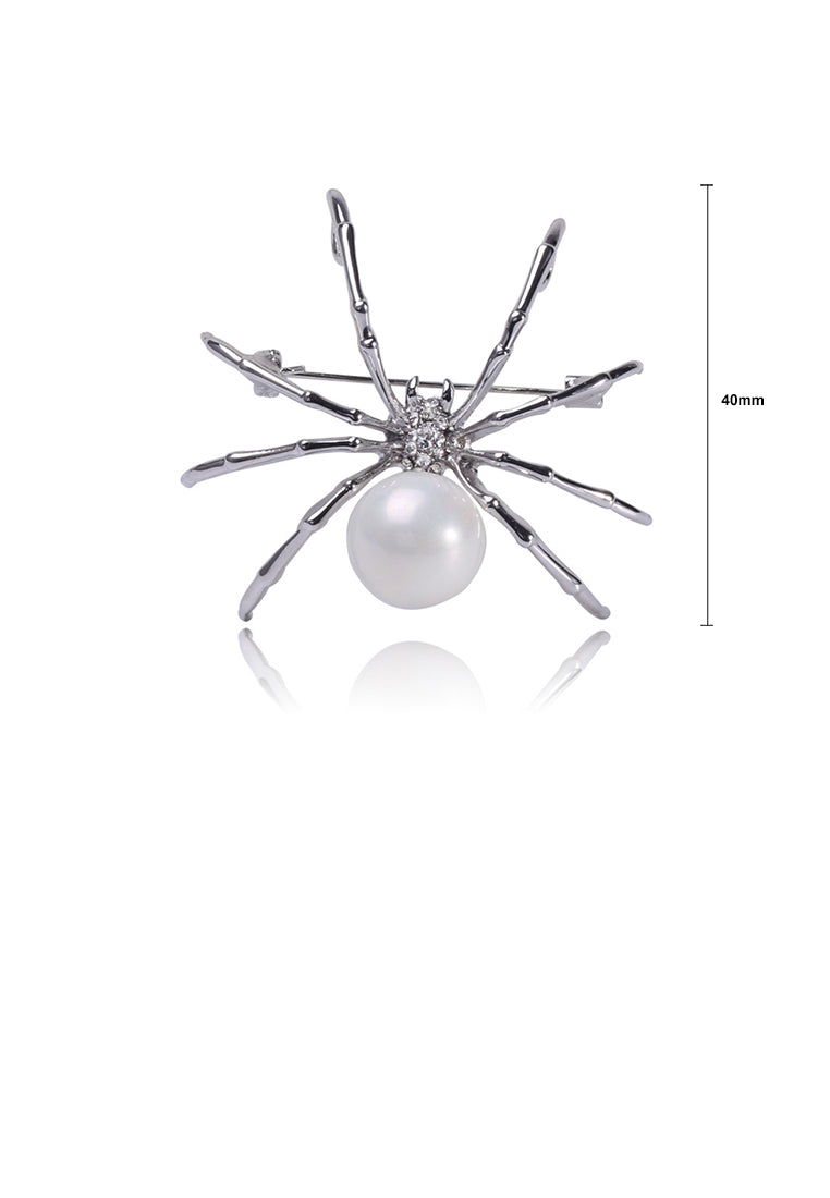 Simple Personality Spider Imitation Pearl Brooch with Cubic Zirconia - Luxurious Look