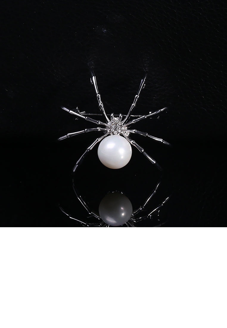 Simple Personality Spider Imitation Pearl Brooch with Cubic Zirconia - Luxurious Look