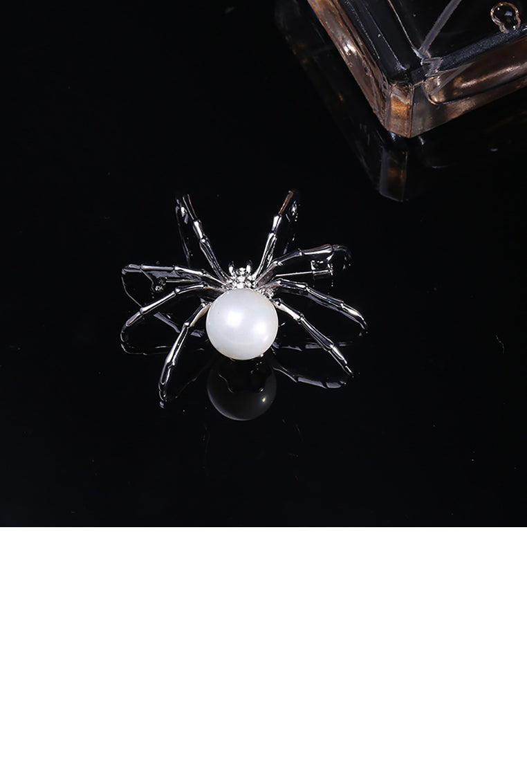 Simple Personality Spider Imitation Pearl Brooch with Cubic Zirconia - Luxurious Look