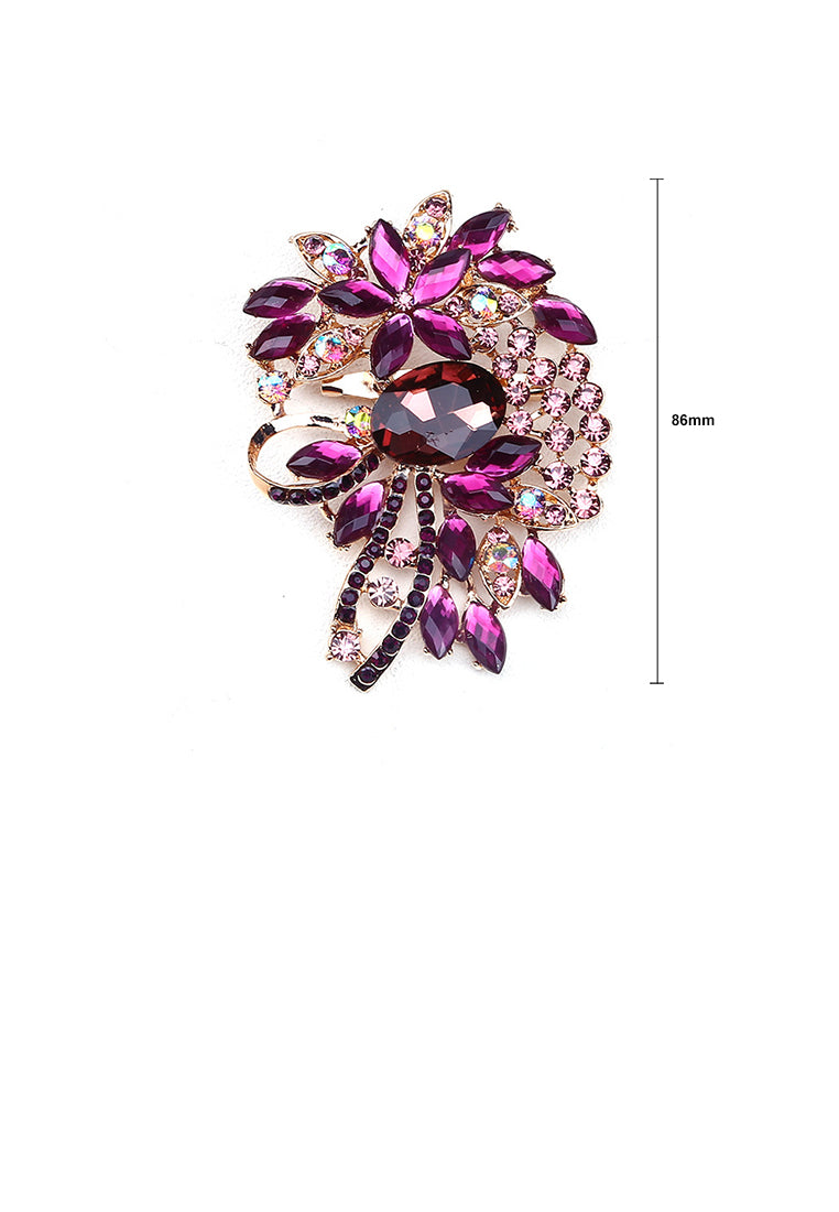Fashion Bright Plated Gold Geometric Pattern Brooch with Purple Cubic Zirconia - Luxurious Look