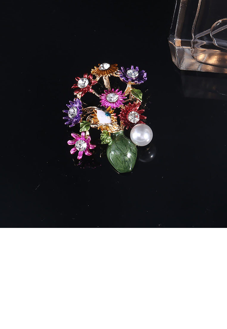Fashion and Elegant Sunflower Imitation Pearl Brooch with Cubic Zirconia - Luxurious Look