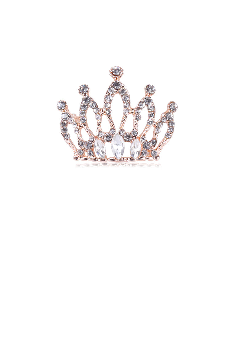 Fashion and Elegant Plated Gold Crown Brooch with Cubic Zirconia - Luxurious Look