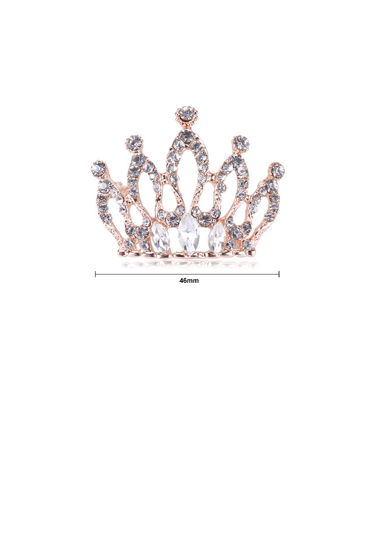 Fashion and Elegant Plated Gold Crown Brooch with Cubic Zirconia - Luxurious Look