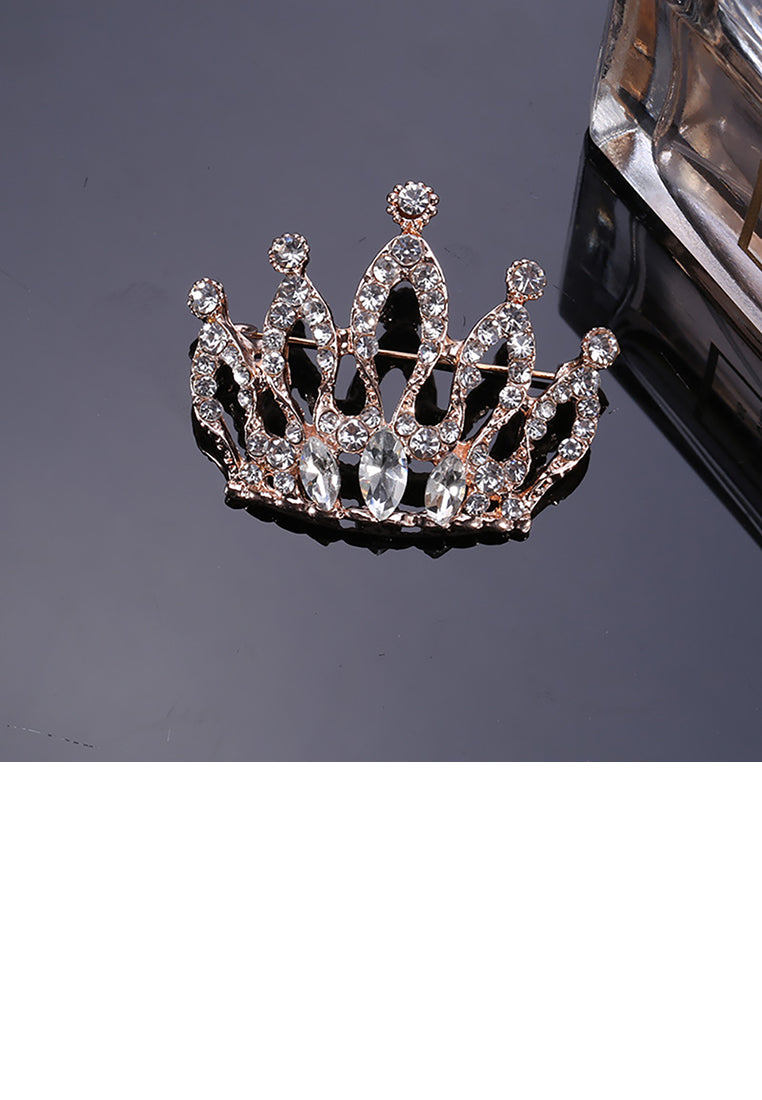 Fashion and Elegant Plated Gold Crown Brooch with Cubic Zirconia - Luxurious Look
