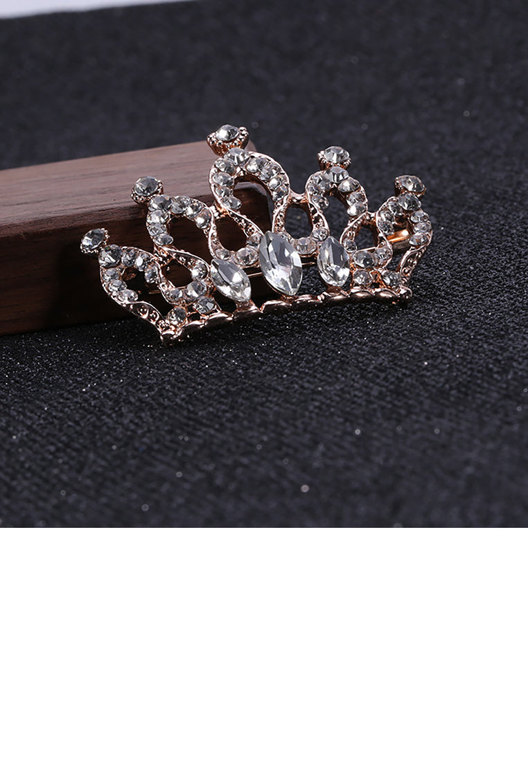 Fashion and Elegant Plated Gold Crown Brooch with Cubic Zirconia - Luxurious Look