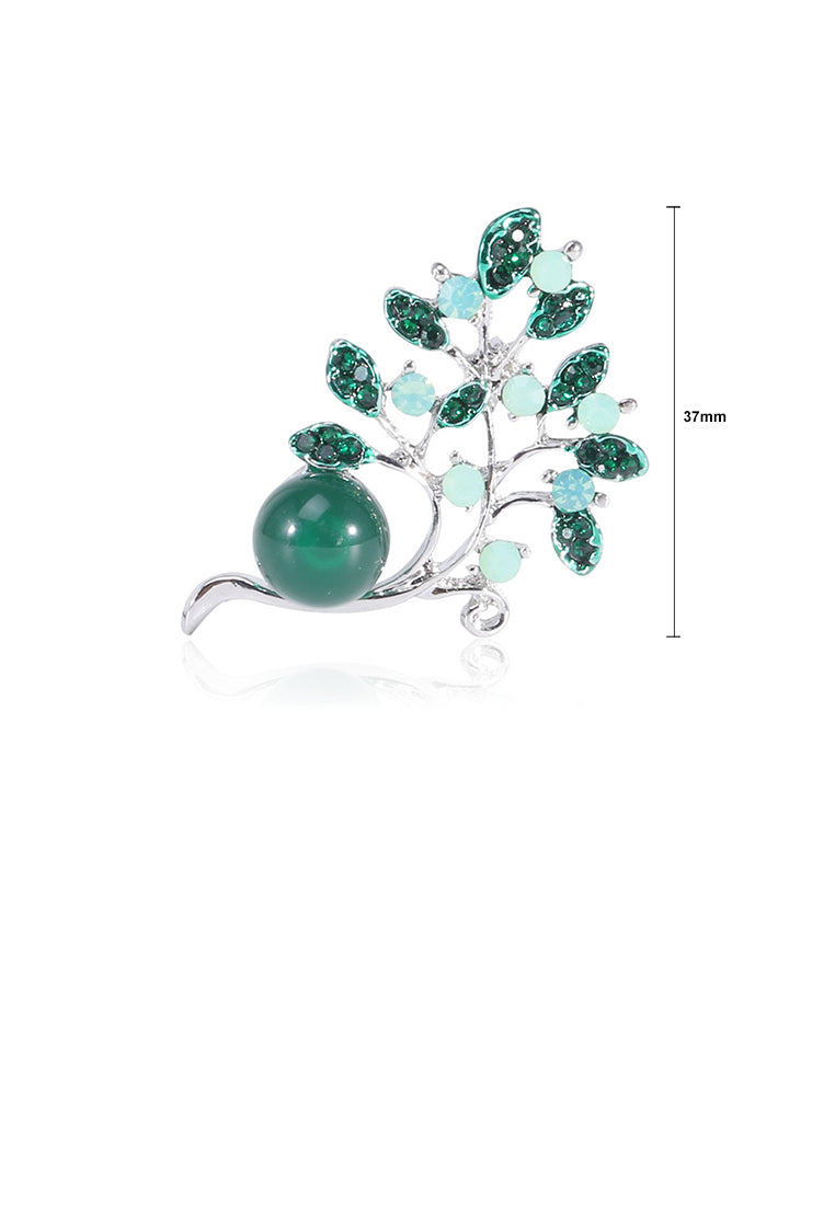 Fashion Simple Green Leaf Imitation Pearl Brooch with Cubic Zirconia - Luxurious Look