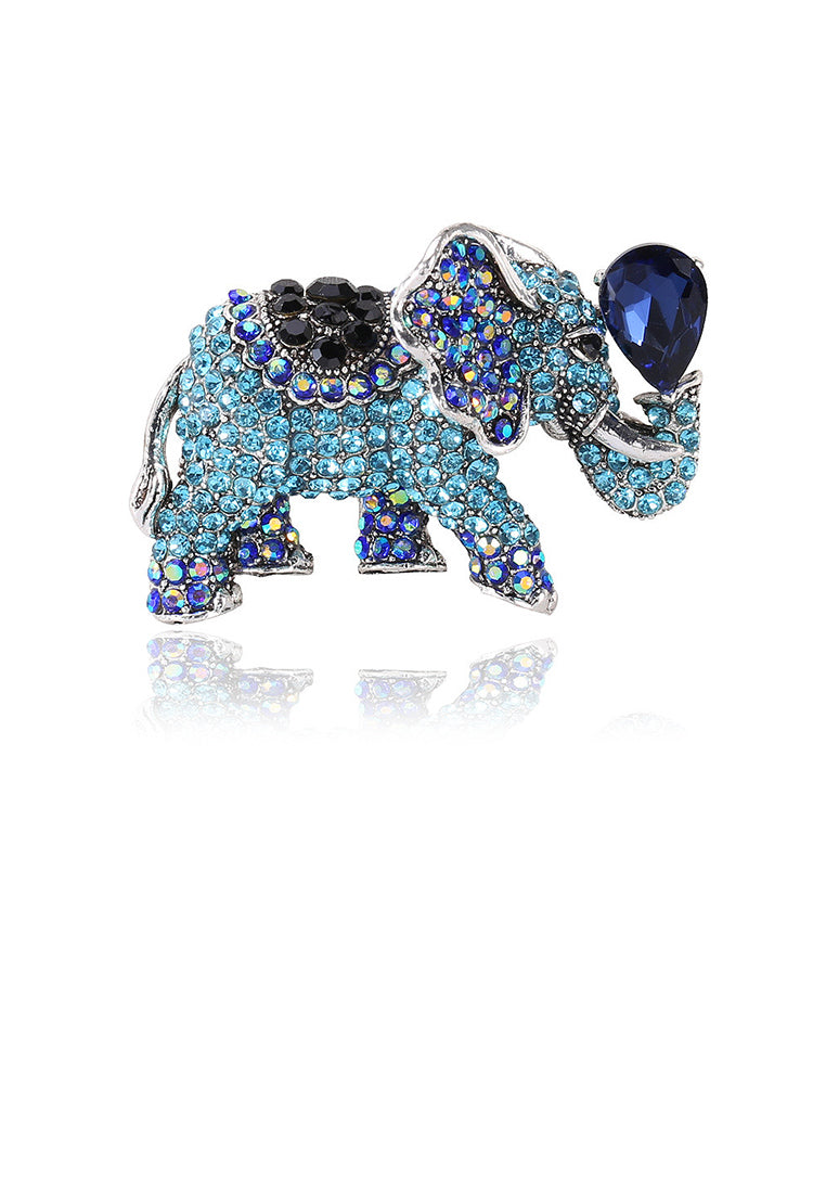 Fashion Bright Blue Elephant Brooch with Cubic Zirconia - Luxurious Look