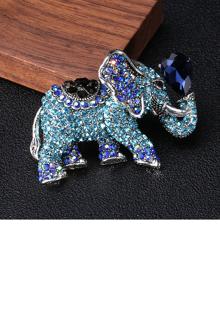 Fashion Bright Blue Elephant Brooch with Cubic Zirconia - Luxurious Look