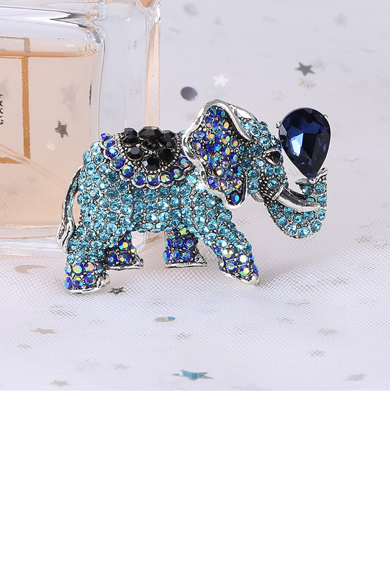 Fashion Bright Blue Elephant Brooch with Cubic Zirconia - Luxurious Look