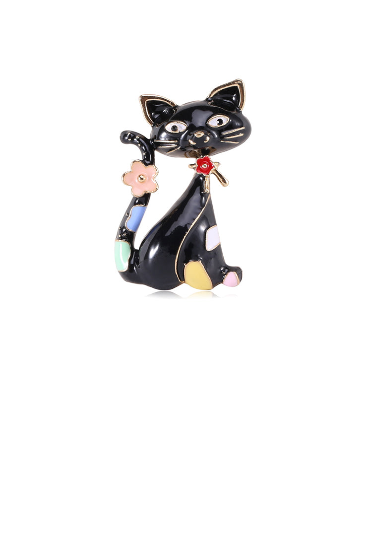 Simple and Cute Enamel Black Cat Brooch