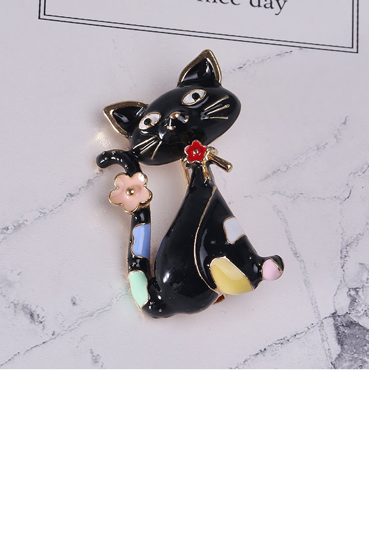 Simple and Cute Enamel Black Cat Brooch